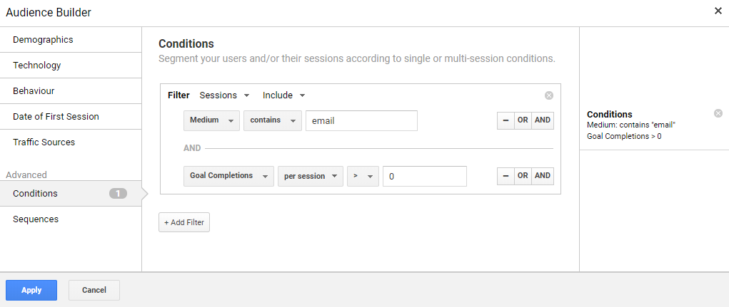 Conversions from email Google Analytics Audience