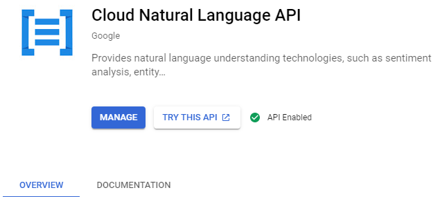 Google Cloud Natural Language API enabled