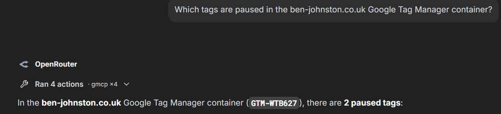 First gMCP query in LibreChat