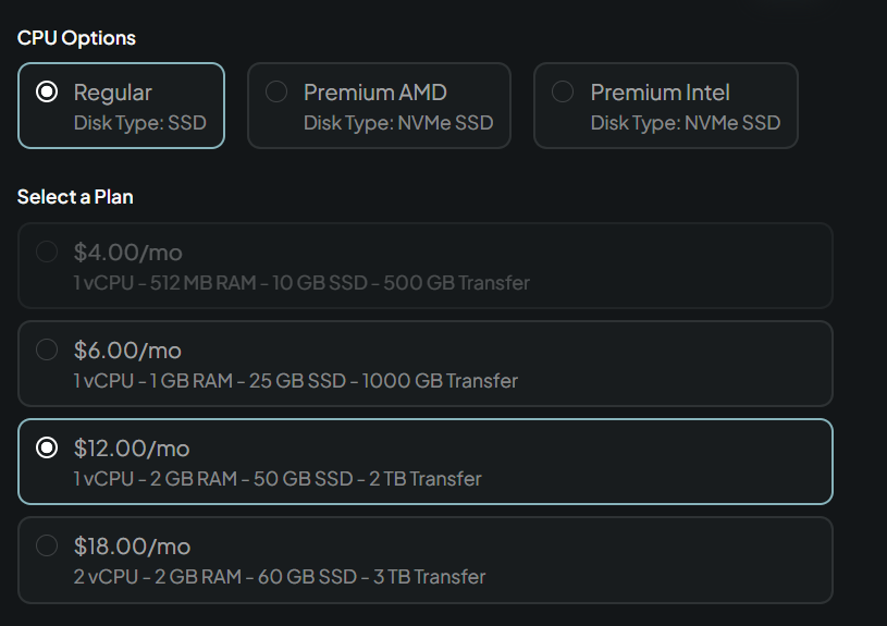 Choosing DigitalOcean droplet properties