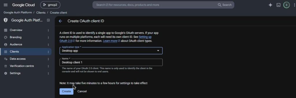 Create Google Cloud Project OAuth